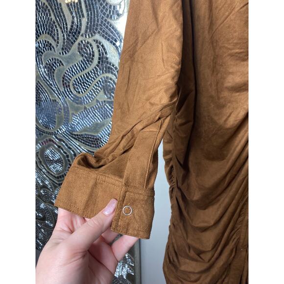 TORRID DRESS 5X BROWN FAUX SUEDE SHIRTDRESS MINI SHORT LONG SLEEVE BUTTON DOWN - Picture 4 of 8